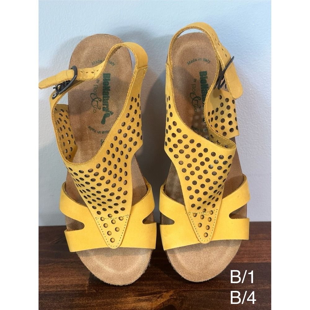 Bionatura Italy Yellow Leather Perforated Wedge Platform Sandals Women 39